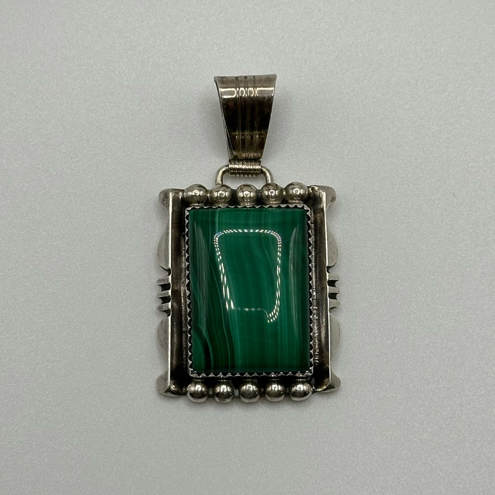 Ltb Signed Malachite Rectangular Pendant In Sterl… - image 3